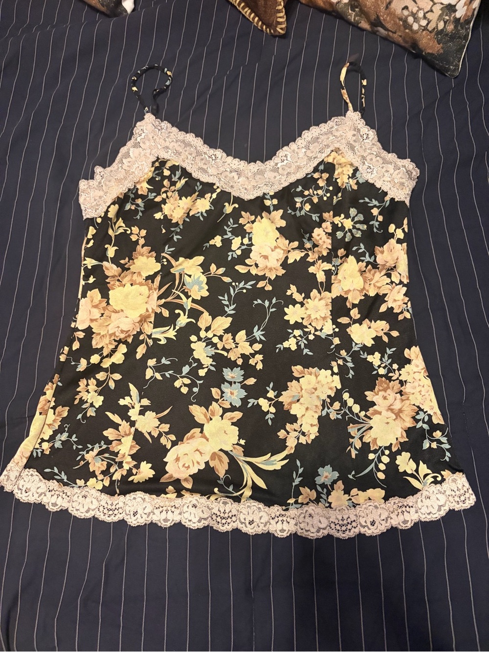 The Limited Black Floral Lace-Trim Cami with Yellow Flowers